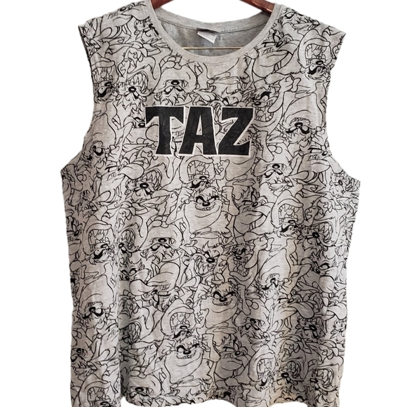 Looney Tunes TAZ Sleeveless Tank Top Muscle Shirt Grey Black Size XL - Picture 1 of 10